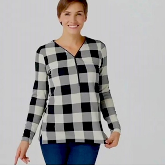 Belle by Kim Gravel Tops - Kim Gravel Signature Buffalo Plaid Half Zip Long Sleeve Top Size 4X